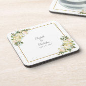 Braut & Groom Elegante Hochzeit Botanisches Flora Getränkeuntersetzer (Linke Seite)