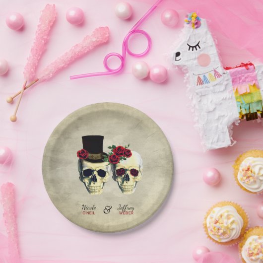 Braut & Groom Goth Skulls Hochzeit Pappteller (Party)
