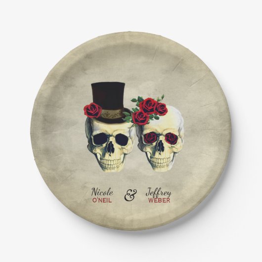 Braut & Groom Goth Skulls Hochzeit Pappteller (Vorderseite)