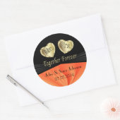 Braut & Groom Hochzeit in Orange | Personalisieren Runder Aufkleber (Umschlag)