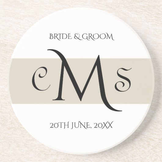 Braut & Groom Monogram Sandstone Drink Untersetzer (Vorne)