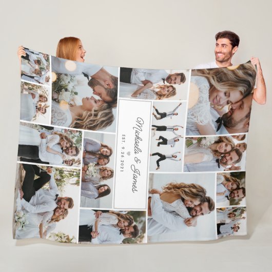 Braut & Groom Namen 14-Foto Collage Wedding Gesche Fleecedecke (Beispiel)