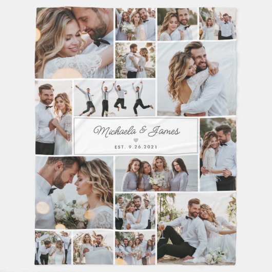 Braut & Groom Namen 16-Foto Collage Wedding Gesche Fleecedecke (Vorderseite)