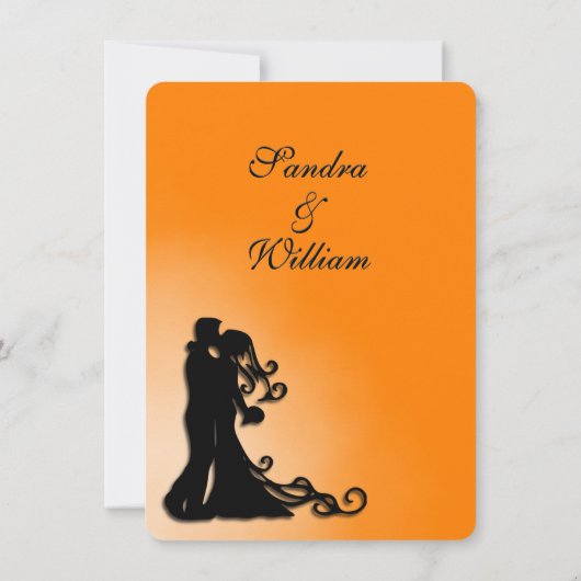 Braut, Groom Orange und Schwarze Hochzeit Einladun Einladung (Rückseite)