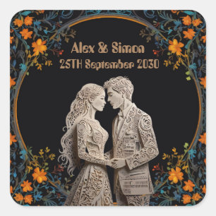 Braut & Groom Royal Classic Quadratischer Aufkleber