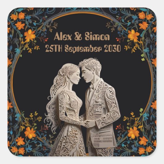 Braut & Groom Royal Classic Quadratischer Aufkleber (Vorderseite)