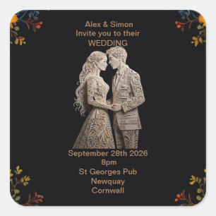 Braut & Groom Royal Classic Quadratischer Aufkleber