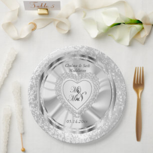 Braut & Groom Satin und Silberne Hochzeit Pappteller
