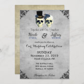 Braut & Groom Skull Goth Rustic Wedding Blue Einladung (Vorne/Hinten)