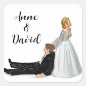 Braut & Groom Wedding Spaß Quadratischer Aufkleber (Vorderseite)