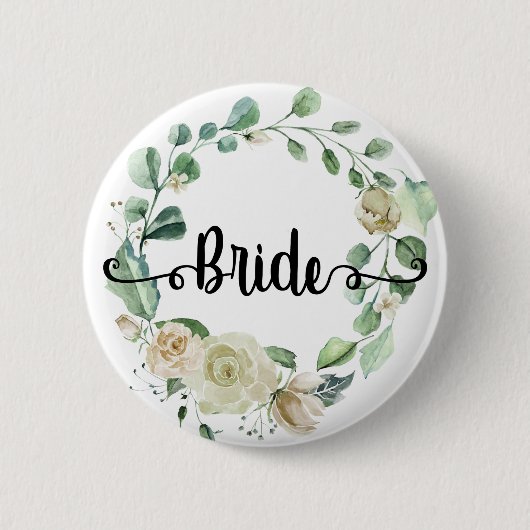 Braut Handlettering Schick Kalligrafie Rosenkranz Button (Vorderseite)
