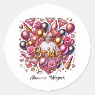 Braut hinzufügen Name Hochzeit Runder Aufkleber