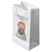 Braut Hochzeit mit rosa Bouquet-Blume Kleine Geschenktüte (Vorderseite Schrägansicht)