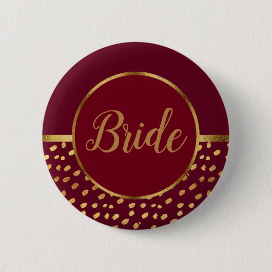 Braut Hochzeitsknopf in Burgund und Gold Button (Vorderseite)