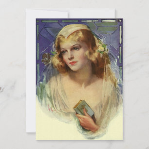 Braut im Vintage-Stil mit einer Bibel, Brautparty Einladung