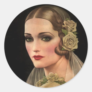 Braut im Vintage-Stil mit Rosen Runder Aufkleber