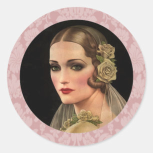 Braut im Vintage-Stil mit Rosen Runder Aufkleber