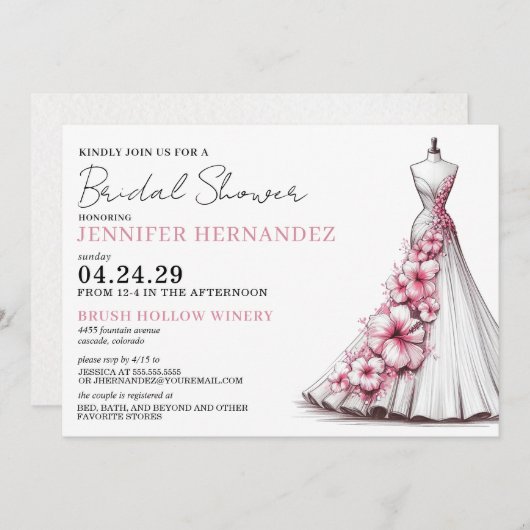 Braut in Bloom Pink Hibiskus Brautparty Einladung (Vorne/Hinten)