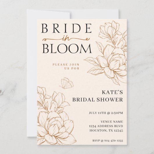 Braut in Bloom Tan Brown Brautparty Einladung (Vorderseite)