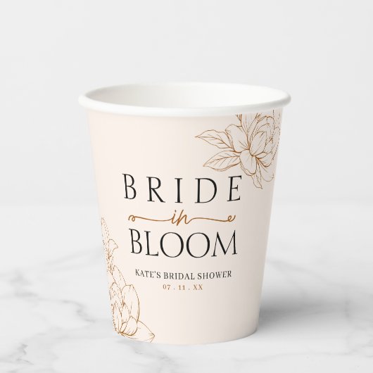 Braut in Bloom Tan Brown Brautparty Pappbecher (Vorderseite)