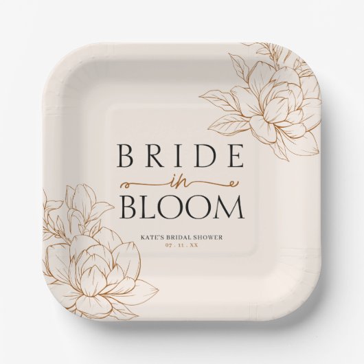 Braut in Bloom Tan Brown Brautparty Pappteller (Vorderseite)