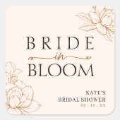 Braut in Bloom Tan Brown Brautparty Quadratischer Aufkleber (Vorderseite)