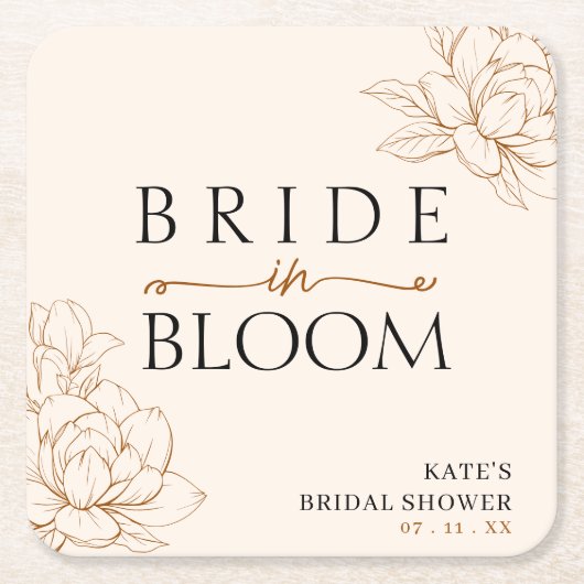 Braut in Bloom Tan Brown Brautparty Rechteckiger Pappuntersetzer (Vorderseite)
