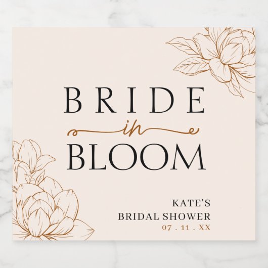 Braut in Bloom Tan Brown Brautparty Schaumweinetikett (Einzelnes Label)