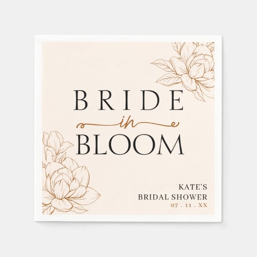 Braut in Bloom Tan Brown Brautparty Serviette (Vorderseite)