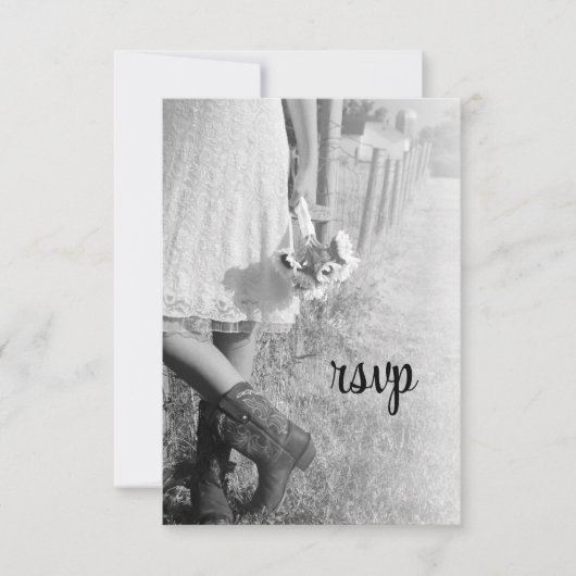 Braut in Cowboy Boots mit Sonnenblumen Hochzeit RS RSVP Karte (Vorderseite)