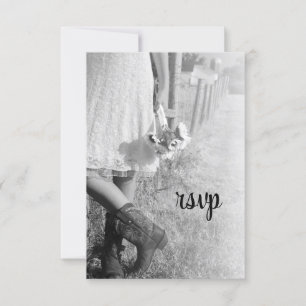 Braut in Cowboy Boots mit Sonnenblumen Hochzeit RS RSVP Karte