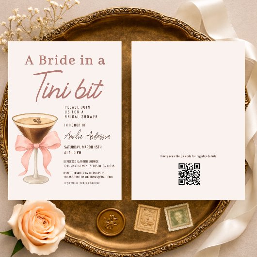 Braut in einem Tini-Bit QR-Code-Junggesellinnenabs Einladung