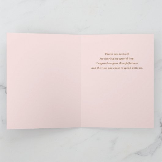 Braut in Gown auf Rose Quartz Brautparty Dankeskarte (Innenseite)