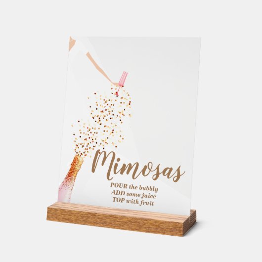 Braut in Gown Brautparty Mimosa Bar Acrylschild (Winkel)