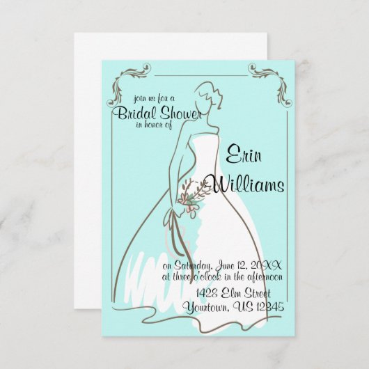 Braut in Gown Sketch Bridal Dusche Einladung (Vorne/Hinten)