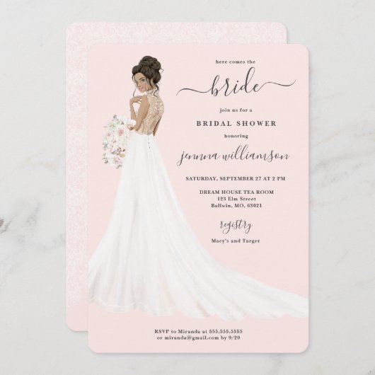 Braut in Lace Gown Brautparty Einladung (Vorne/Hinten)