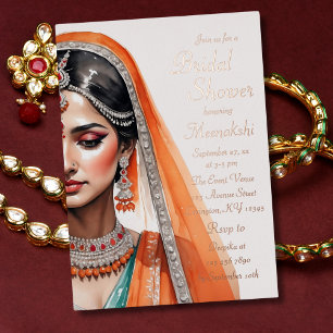 Braut in Lehenga Choli Ethnische indische Hochzeit Folieneinladung