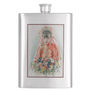 Braut in Rot auf einer chinesischen Hochzeit in Sh Flachmann