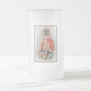 Braut in Rot auf einer chinesischen Hochzeit in Sh Mattglas Bierglas