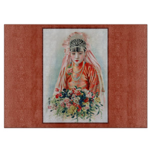 Braut in Rot auf einer chinesischen Hochzeit in Sh Schneidebrett