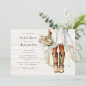 Braut in Stiefeln Wandern Bridal Dusche Einladung (Stehend Vorderseite)