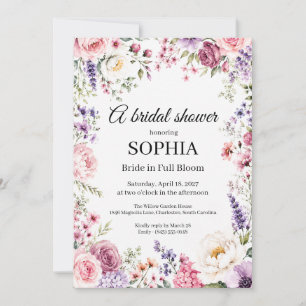 Braut in voller Blütenpracht Florales Brautjungfer Einladung