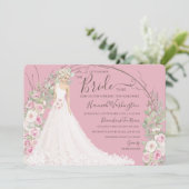 Braut in weißem Kleid Bridal Tea Dusche Einladung (Stehend Vorderseite)