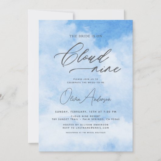 Braut ist auf Cloud Nine Brautparty Einladung (Vorderseite)