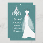 Braut, Kronleuchter auf aquamarinem Brautparty Einladung (Vorne/Hinten)