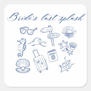 Braut-Letzter-Splash-Design   Ocean Beach Junggese Quadratischer Aufkleber
