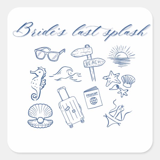Braut-Letzter-Splash-Design | Ocean Beach Junggese Quadratischer Aufkleber (Vorderseite)