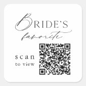 Braut-Lieblings-QR-Code-Hochzeitsgetränkesticker Quadratischer Aufkleber (Vorderseite)