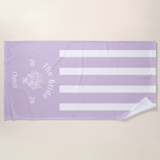 Braut-Lila violett gestreift  Strandtuch (Vorderseite)