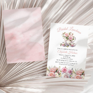 Braut-Lunch-Einladung im zarten Rosa mit floralen  Einladung